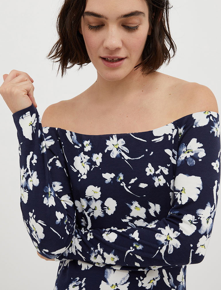 Langes Kleid aus Jersey mit Blumenmuster - Marineblau - MAX&Co.